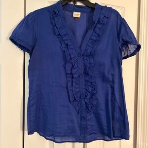 Anthropologie Royal Blue Ruffled Blouse